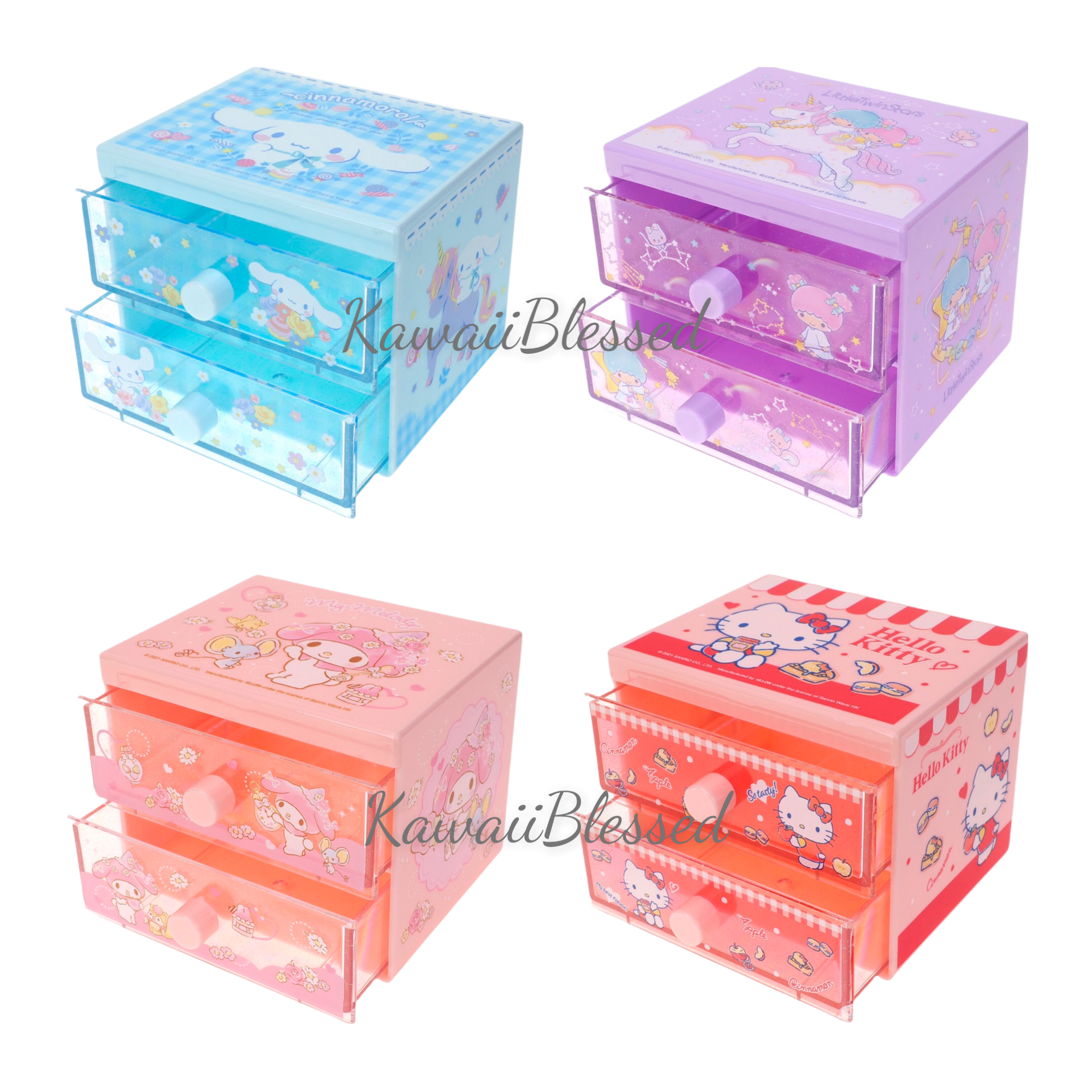 Sanrio Compact Desktop 2/3-Drawer Organizer Home Office Storage Box Plastic  Case