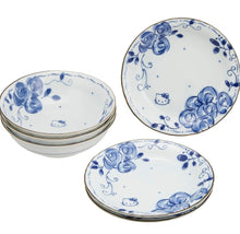 Load image into Gallery viewer, Sanrio Hello Kitty Blue Rose (Dyed).  3 Porcelain Dish 3 Bowls, 6-Piece Set (Comes in a Presentation Box)
